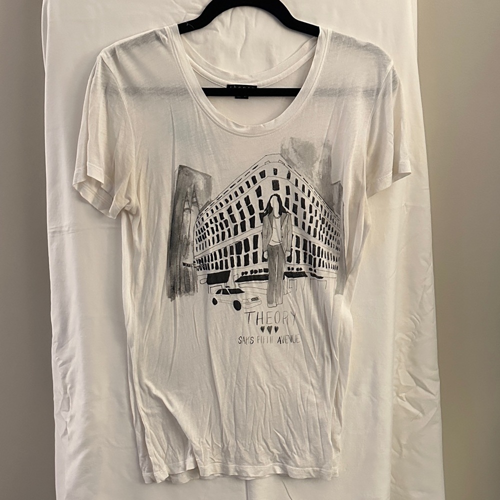 Theory Urban Graphic Tee in White and Gray
